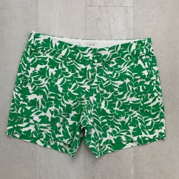J.Crew Printed Green White Basketweave Shorts Sz 2 - Picture 1 of 9